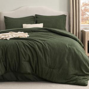 Bedsure Queen Comforter Set Dark Green - Bed in a Bag Queen Size Bedding 7 Pieces, Cationic Dyed Bed Set, Dark Green Soft Bedding for All Seasons Comforter with Sheets, Pillowcases & Shams