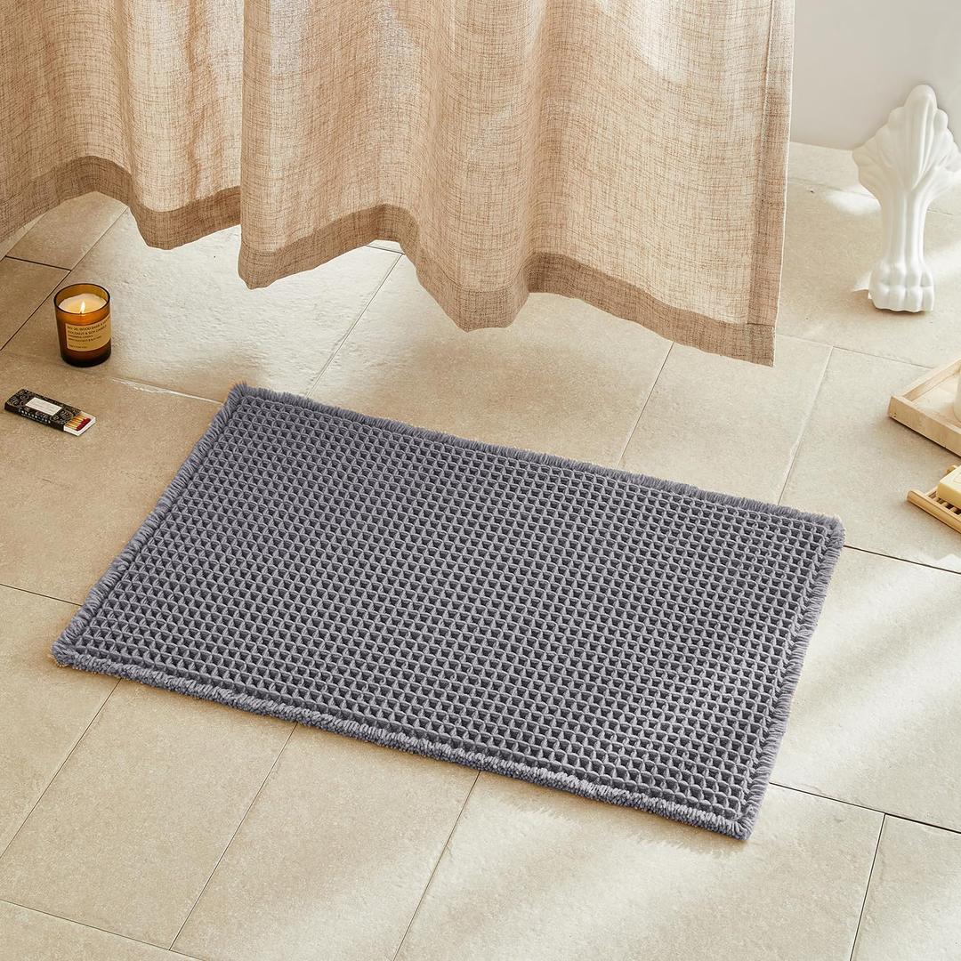 Waffle Bath Mat, Boho Bathroom Rugs Non Slip Washable Super Absorbent Quick Dry Bath Mat Farmhouse Bathroom Decor, 30"x20" Grey (1'8" x 2'6" (Rectangular))
