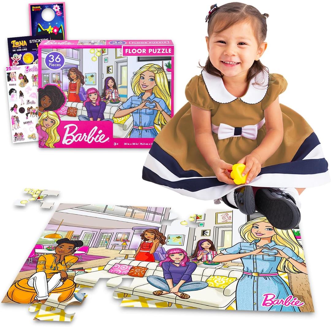 Barbie Floor Puzzle Bundle - 36 Pc Barbie & Friends Plus Stickers, More | Toddler & Kids Puzzles