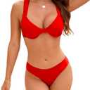 Jolefille Bikini Sets for Women Two Piece Tummy Control Swimsuits Underwire Push Up Bathing Suit High Cut Cheeky Swim Suit (Red, S)