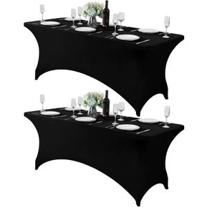 2Pack Spandex Table Cover for 6Ft or 4fT or 8ft Table Universal Fitted Stretch Tablecloth for Party, Banquet, Wedding and Events-Black