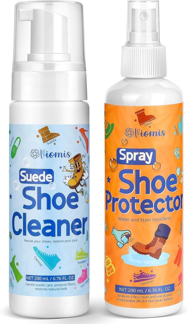 Professional Suede & Nubuck Cleaner and Protector Kit (2 x 6.76oz) – Ultimate Shoe Care Set: Stain Remover & Waterproof Spray for Boots, Sneakers, Handbags and Jackets