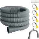 6.5FT Washing Machine Drain Hose, Universal Dishwasher Hose Extension Kit with 1 U-Bend Holder, 1 Extension Adapter and 4 Hose Clamps