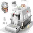 XXL Stainless Steel Sifting Litter Box with Lid, Fully Enclosed 8" Deep Metal Cat Litter Box, Leak-Proof, for Pine Pellets or Non-clumping Litter, for Large & Multi-Cats, with Litter Mat & Scooper
