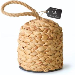 CHI AN HOME 4.4lbs Natural Door Stopper for Bottom of Door Decorative Heavy Duty Door Stop with Handle Wicker Cute Door Stopper for Modern Farmhouse Water Hyacinth Home Decor 4.7" D x 6.3" H