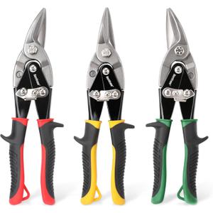 HURRICANE 3 pc Aviation Tin Snips Set, Metal Cutter Shear for Cut Sheet Metal, Chrome Vanadium Steel, Straight Left and Right, Ergonomical TyreGrip Handle with Hang Hole and Safety Latch