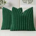 MIULEE Faux Fur Decorative Throw Pillow Covers 18x18 Inch Set of 2, Modern Spring Home Decor Soft Plush Couch Pillows Cozy Fluffy Cushion Covers for Sofa Bed Dark Green
