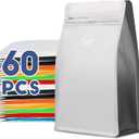 Coffee Bags with Valve(60pcs,8 oz,1/2 lb) Vented Coffee Beans Packaging Bags High Barrier Aluminumed Foil Flat Bottom Heat Sealed Side Zipper Resealable Storage Bag for Home or Business (White+Gray (8oz)