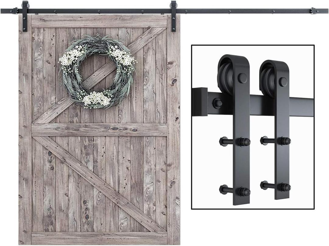 SMARTSTANDARD 10FT Sliding Barn Door Hardware Kit, Heavy Duty Track-Smoothly and Quietly-Includes Detailed Installation Instruction Fit 60" Wide Door Panel (J Shape Hanger) Black