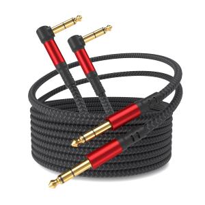 1/4 Inch Cable TRS Guitar Cable 10 ft 2-Pack, Instrument Cable Guitar AMP Cord Straight to Right Angle 6.35mm Male to Male Stereo Audio Cable for Electric Guitar, Bass, Amplifier, etc.