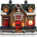 VCUTEKA Christmas Village House Lighted Indoor Decorations Hunting Lodge with LED Light Christmas Village Collectible Buildings Figurines Ceramic House Light up Figurine for Holiday Xmas Decor