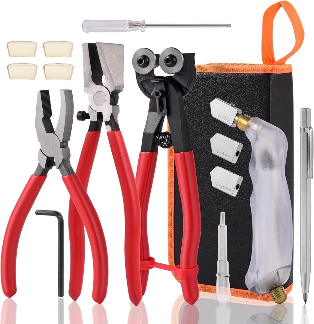 Glass Cutter, Glass Cutting Tool with Tile Nippers for Stained Glass Tiles Mosaic Cutting