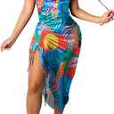 Women's Spaghetti Strap Satin Dress Sexy Backless Drawstring Ruched Split Hem Cocktail Evening Party (Large, 30-leaves Blue)