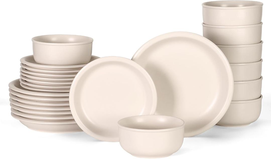 GZG Vintage Series Ceramic Dinnerware Set for 8, 24 Pieces, Cream White | Stoneware Plates and Bowls Set, Lead-Free, Handcrafted Dishes Set, Microwave & Dishwasher Safe