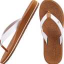 ONCAI Womens Flip Flops Arch Support Yoga Mat Summer Beach Leather Athletic Woman Thong Sandals with Orthotic Plantar Fasciitis Rubber Soles White/ Khaki Size 7.5