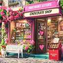 Jigsaw Puzzles 300 Pieces for Adults, Chocolate Shop 300 Piece Puzzles, Cat Puzzle for Kids Adult Senior, Pink Flowers Challenging Puzzles Family Activity Great Gift Home Decor 20.5x15 in