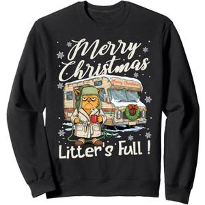 Litter's Full Funny Cat Parody Outfit Sarcastic Christmas Sweatshirt, Small