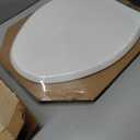 Mayfair Bennett Toilet Seat with Brushed Gold Hinges, Slow Close Wood Seat, Secure Metal Hinges, Easy Install, Made in USA, Elongated, White