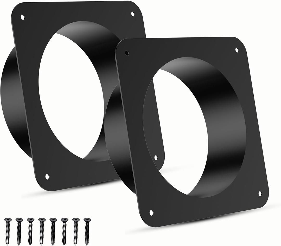 3 Inch Duct Connector Flange, Metal Dryer Vent Connector Fittings, Square to Round Straight Ducting Plate for Heating, Cooling and Ventilation Systems - 2 Packs, Black