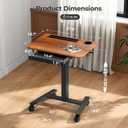 Mobile Standing Desk with Drawer, 28" Rolling Desk with Cup Holder and Hooks, Portable Laptop Workstation on Wheels, Height Adjustable Cart with Storage for Home Office, Dark Wood