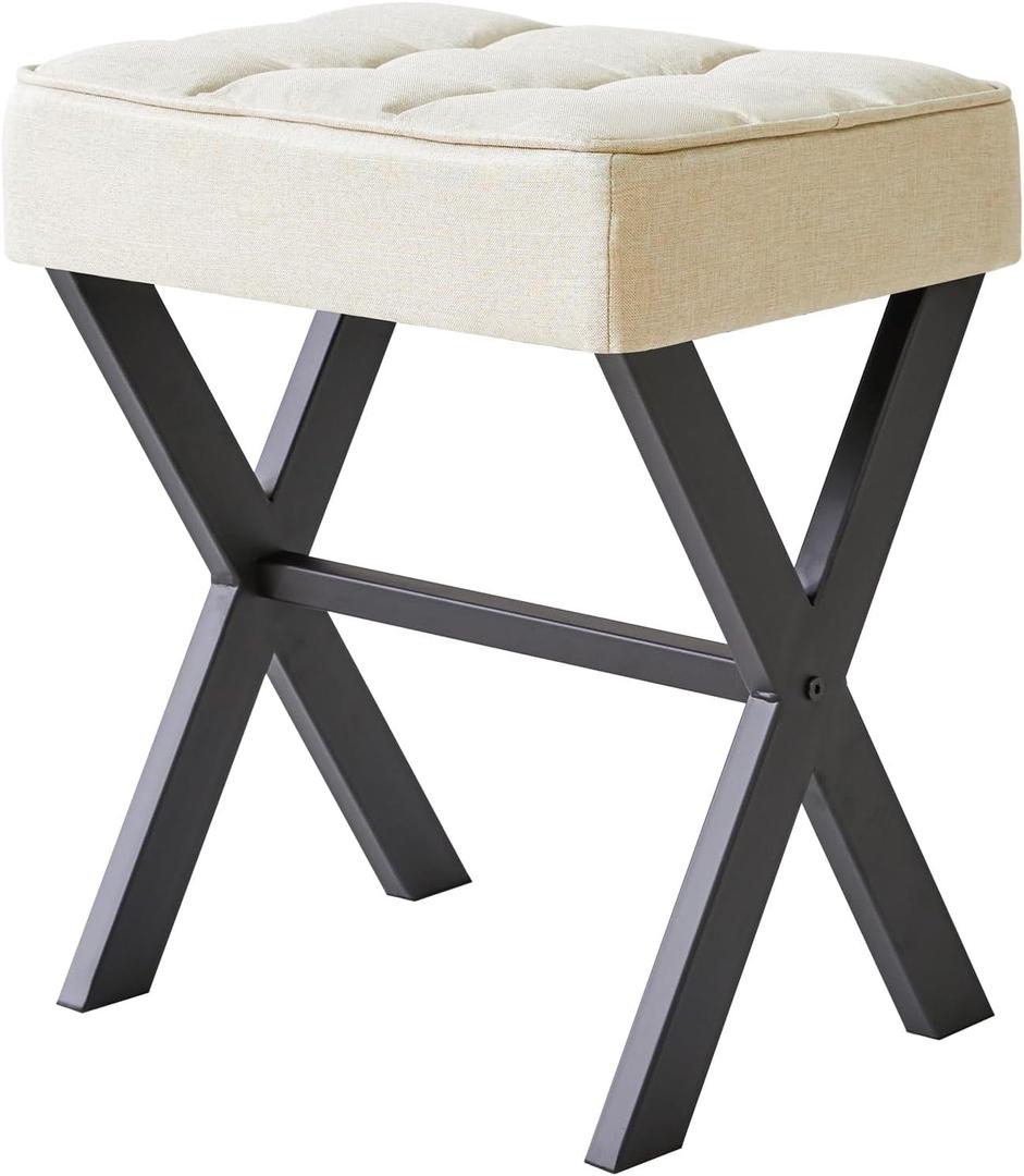 IBUYKE Square Makeup Stool with X-Leg Foot Rest, Linen Footrest, Ottoman Seat, Multi-Use as Small Side Table, for Bedroom, Living Room, Linen LG-70Y, 17.72"-Linen
