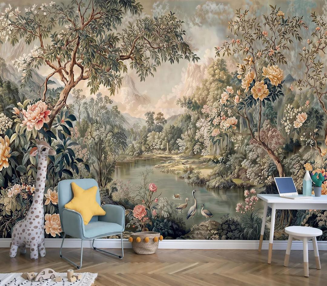 Toolhom Mural Featuring Natural Landscapes with Flowers Plants and Trees
