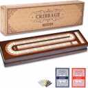 AMEROUS Wooden Cribbage Board Game Set with Magnetic Lock - Metal Pegs - 2 Playing Cards - Continuous 3 Track Board - Larger Storage Area, Travel Portable Cribbage Game Sets for Family