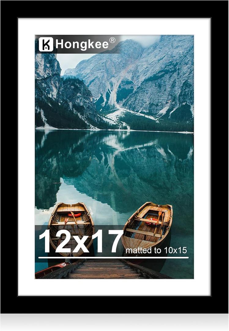 12x17 Picture Frame, 12 x 17 Black Wood Style(12x15 Mat, 1 Pack), 12X17 in