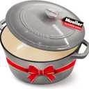Mueller 6 Quart Enameled Cast Iron Dutch Oven, Heavy-Duty Casserole and Braiser Pan with Lid and Knob, Safe for All Cooktops (Gray)