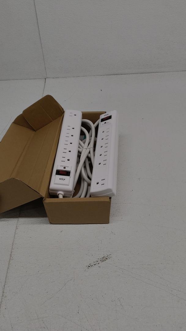 KMC 6-Outlet Surge Protector Power Strip, 2-Pack, 1200 Joules, 6ft Cord, Adapter Spaced Outlet, Overload Protection, White