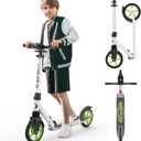 Kick Scooter for Ages 6+,Kid, Teens & Adults. Max Load 240 LBS. Foldable, Lightweight, 8IN Big Wheels for Kids, Teen and Adults, 4 Adjustable Levels. Bearing ABEC9 (Green White)