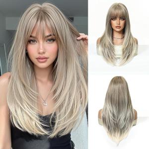 Esmee Long Straight Ash Blonde Wigs for Women with Fringe Natural Synthetic Hair Wig for Daily & Party Use