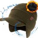 TOP-EX DryKnit 50% Merino Wool Winter Hats Beanie with Brim Waterproof Warm Fleece Lined for Cold Weather