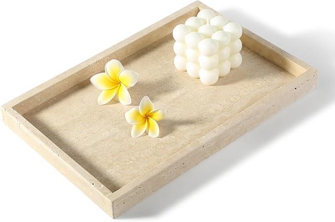 Koville Roman Travertine Tray, 12x8 Coffee Table Vanity/Decorative Tray for Jewelry, Watch, Perfume Candle Storage for Bedroom/Bathroom/Kitchen Countertop