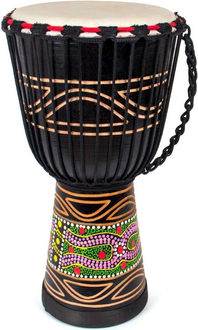 Djembe Drum, AKLOT African Drum Hand-Painted 9.5'' x 20'' Mahogany Goatskin Drumhead for Starter Beginners Adult for Over 8 Years Old (9.5'' Hand-Painted Black)