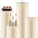 4Pack Cylinder Stands for Party, Foldable Cardboard Columns with 4 Clear Round Top Plates, Cake Display Pedestal Stand for Wedding Banquet Vendor Events Decorative (Beige)