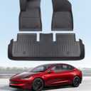 2025 New Version Floor Mats for Tesla Model 3 Highland - Custom Fit All Weather TPE Front & Rear Row Mats, 3-Piece