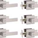 Interior Door Handle Satin Nickel Door Knob Keyless Levers Set (6 Pack), Heavy Duty Privacy Door Handle Lock for Bedroom or Bathroom, Square Door Lock for Left Right Handle Doors
