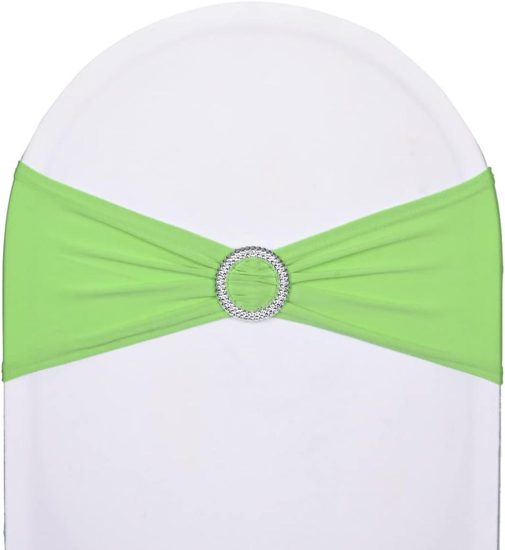 SweetEasy 50pcs Lime Green Spandex Chair Sashes for Wedding Party Banquet Decoration Elastic Chair Cover with Buckle Engagement Event Birthday Graduation Meeting Baby Shower