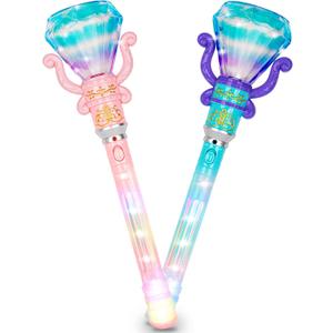 ArtCreativity Light Up Princess Wands for Kids (Set of 2, 14" Long) - Pink and Blue Fairy Wands with Spinning LEDs, Batteries Included - Light Up Wand for Girls and Boys, Perfect Pretend Play Toys