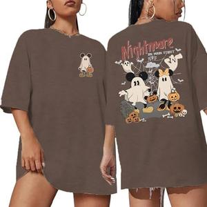 Halloween Oversized Shirts for Women Spooky Season T-Shirt Halloween Pumpkin Costume Ghost Fall Tees Top, Medium