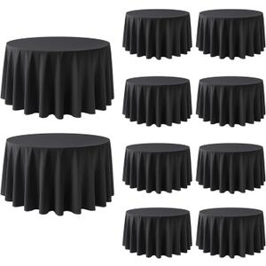 10 Pack Black Round Tablecloths 120 Inch Round Table Cloth Wrinkle Resistant Black Tablecloth Washable and Reusable Polyester Fabric Table Covers for Banquet Wedding Party Dining Buffet