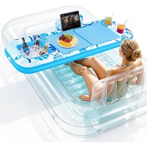 Ayeboovi Extra Large Inflatable Tanning Pool Float Tray - 61" L x 18" W Non-Slip Sunbathing Bed Tray with Cooler Ice Bar for Tanning Lounge Raft & Blow up Suntan Tub Pool Stuff Party Gifts