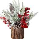 Small Christmas Tree Tabletop Artificial Mini Christmas Tree Decorations,27cm Christmas Centerpiece Small Potted Christmas Tree with Pine Cones and Berries (A)