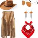 Cowgirl Outfits for Women Western Cow Girls Costume Tassel Fringe Vest Cowboy Hat and Accessories Set, L