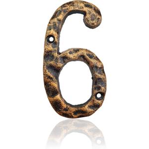 2 Pack 5.5 Inch House Numbers, Cast Iron Home Address Number, Featuring Solid/Heavy Duty & Sturdy, Uneven Bronze-colored,Number 6