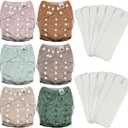 Mama Koala 3.0 Cloth Diapers for Babies with AWJ Lining, 6 Pack with 12 5-Layer Bboo(No Microfiber) Cloth Diaper Inserts - Reusable and Washable Pocket Diapers(12-My Warm Heart)