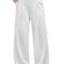 HeSaYep Women's Wide Leg Sweatpants Baggy Straight Leg Sweat Pants Elastic High Waisted Loose Pants with Pockets, White, Small