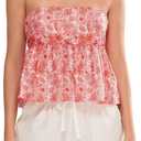 Women's Tie Back Cropped Tube Top Cute Floral Strapless Babydoll Peplum Tops Trendy Summer Casual Flowy Bandeau Outfit, Medium