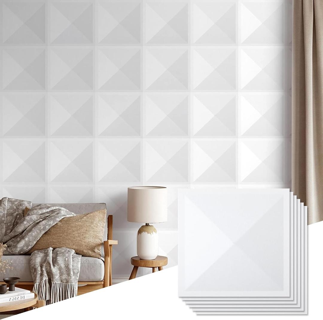 12 Pack 3D Wall Panels for Interior Wall Decor, Accent Felt Wall Panels for Office Living Room Bedroom Hotel Lobby, 12''x12'' PVC Pyramid Wallpapers Cover 12.Sq.FtWhite